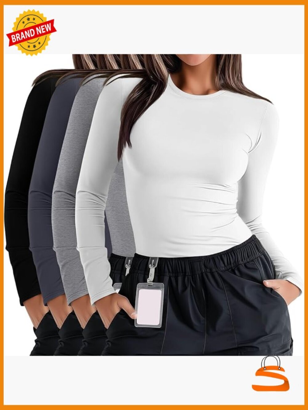4 Pack Plus Size Long Sleeve Underscrub Shirts Fitted Crew Neck Tees for Nurses